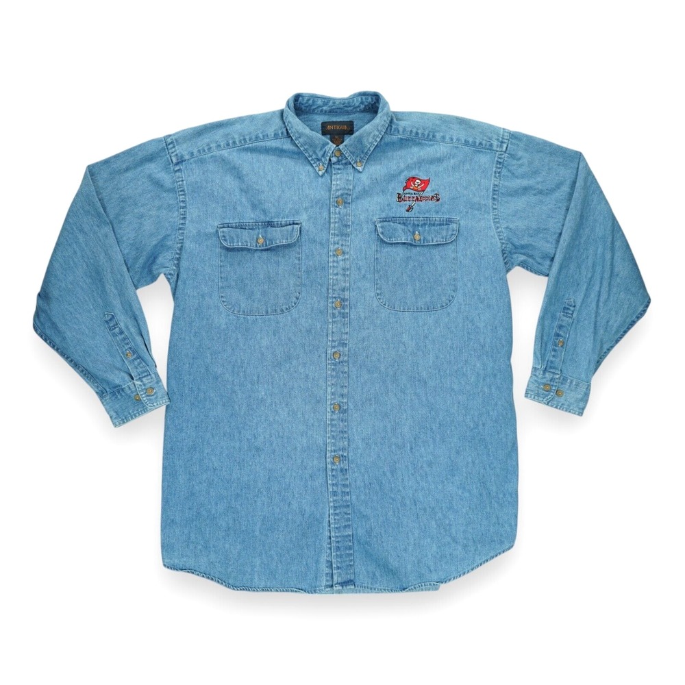 Antigua Tampa Bay‎ Buccaneers Shirt Men's Denim Embroidered XL Pockets
